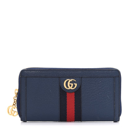 Gucci Textured Dollar Calfskin Web Ophidia Zip Around Wallet Blue Agata 1 of 6