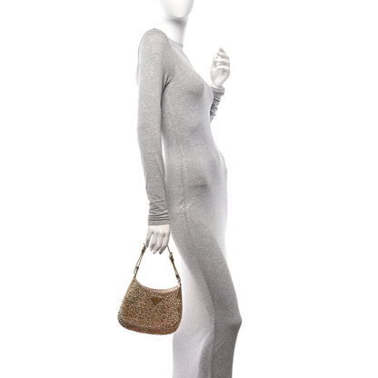 Prada Satin Crystal Cleo Adjustable Strap Shoulder Bag Platino 2 of 10