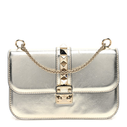 Valentino Garavani Metallic Nappa Medium Glam Lock Rockstud Flap Platino 1 of 9