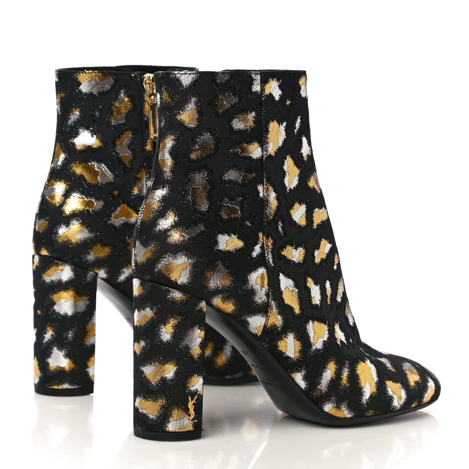 Saint Laurent Jacquard Leopard Loulou Ankle Boots 38 Oro 3 of 11