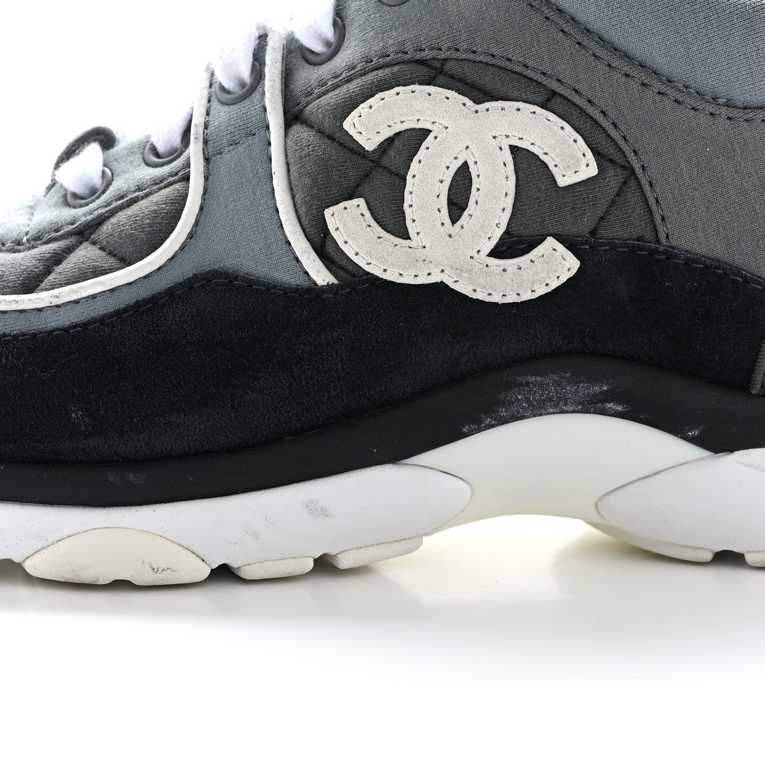 Chanel Fabric Suede Calfskin Quilted CC Sneakers 35 Dark Grey 9 of 11
