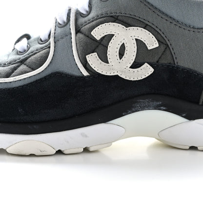 Chanel Fabric Suede Calfskin Quilted CC Sneakers 35 Dark Grey 9 of 11