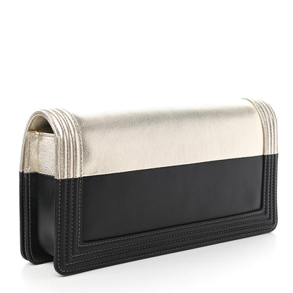 Chanel Metallic Goatskin Calfskin Boy Flap Clutch Gold Black 3 of 8
