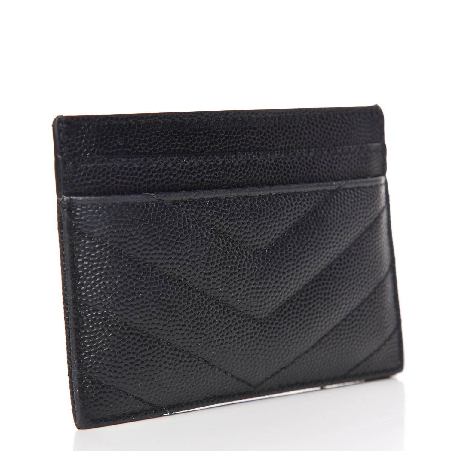 Saint Laurent Grain De Poudre Matelasse Chevron Monogram Credit Card Case Black 3 of 8