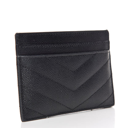 Saint Laurent Grain De Poudre Matelasse Chevron Monogram Credit Card Case Black 3 of 8