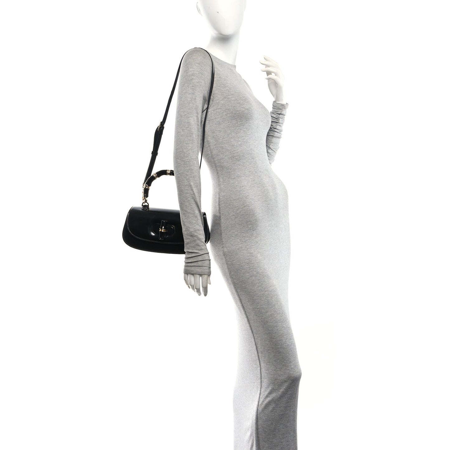 Shiny Polished Calfskin Medium Bamboo Diva Black