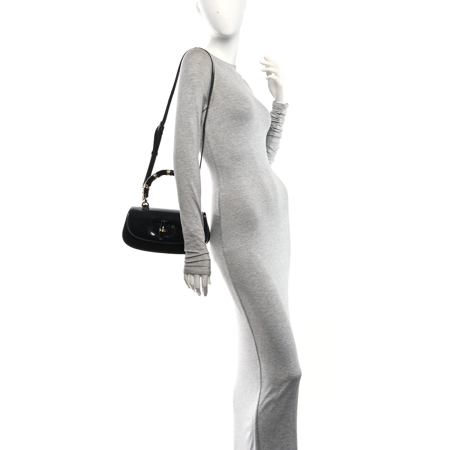 Gucci Shiny Polished Calfskin Medium Bamboo Diva Black 2 of 11