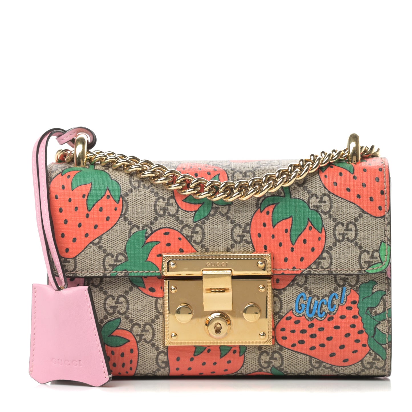 GG Supreme Monogram Strawberry Small Padlock Shoulder Bag