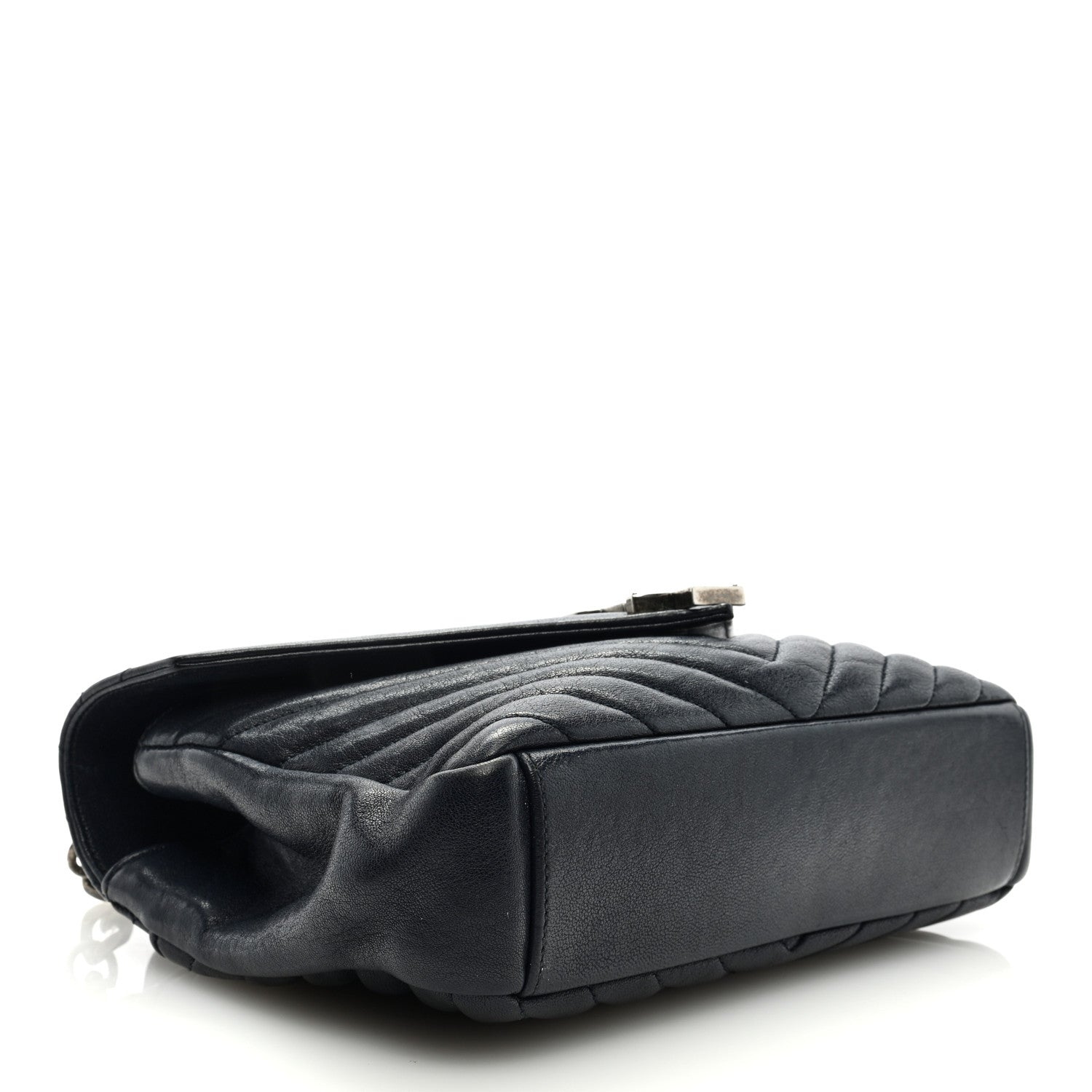 Saint Laurent Sheepskin Matelasse Chevron Monogram Medium College Bag Deep Marine 4 of 8