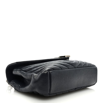 Saint Laurent Sheepskin Matelasse Chevron Monogram Medium College Bag Deep Marine 4 of 8