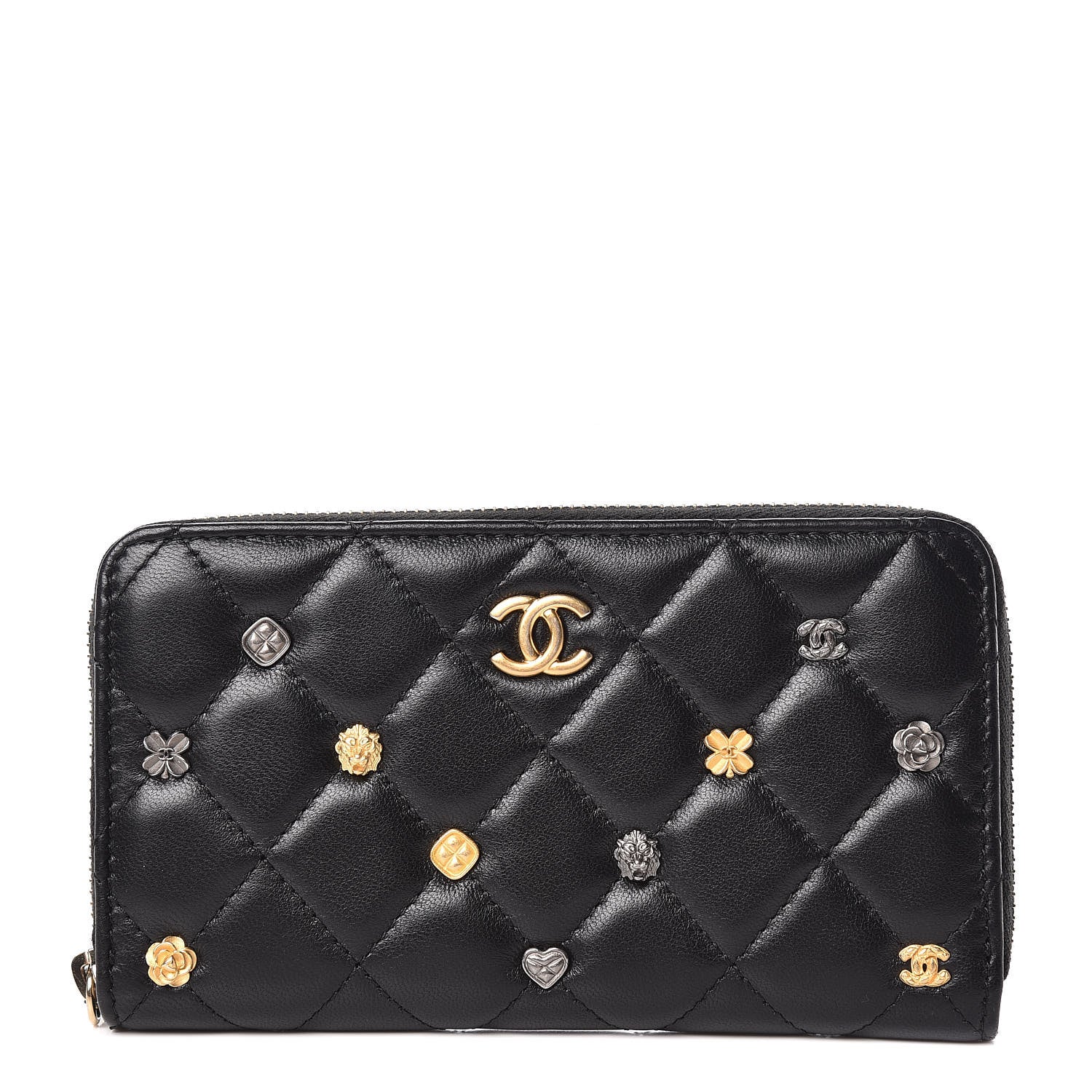 Chanel Lambskin Quilted Small Lucky Charms Zip Around Wallet Black 1 of 12