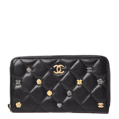 Chanel Lambskin Quilted Small Lucky Charms Zip Around Wallet Black 1 of 12