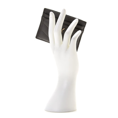 Saint Laurent Grain De Poudre Matelasse Chevron Monogram Credit Card Case Coal 2 of 8