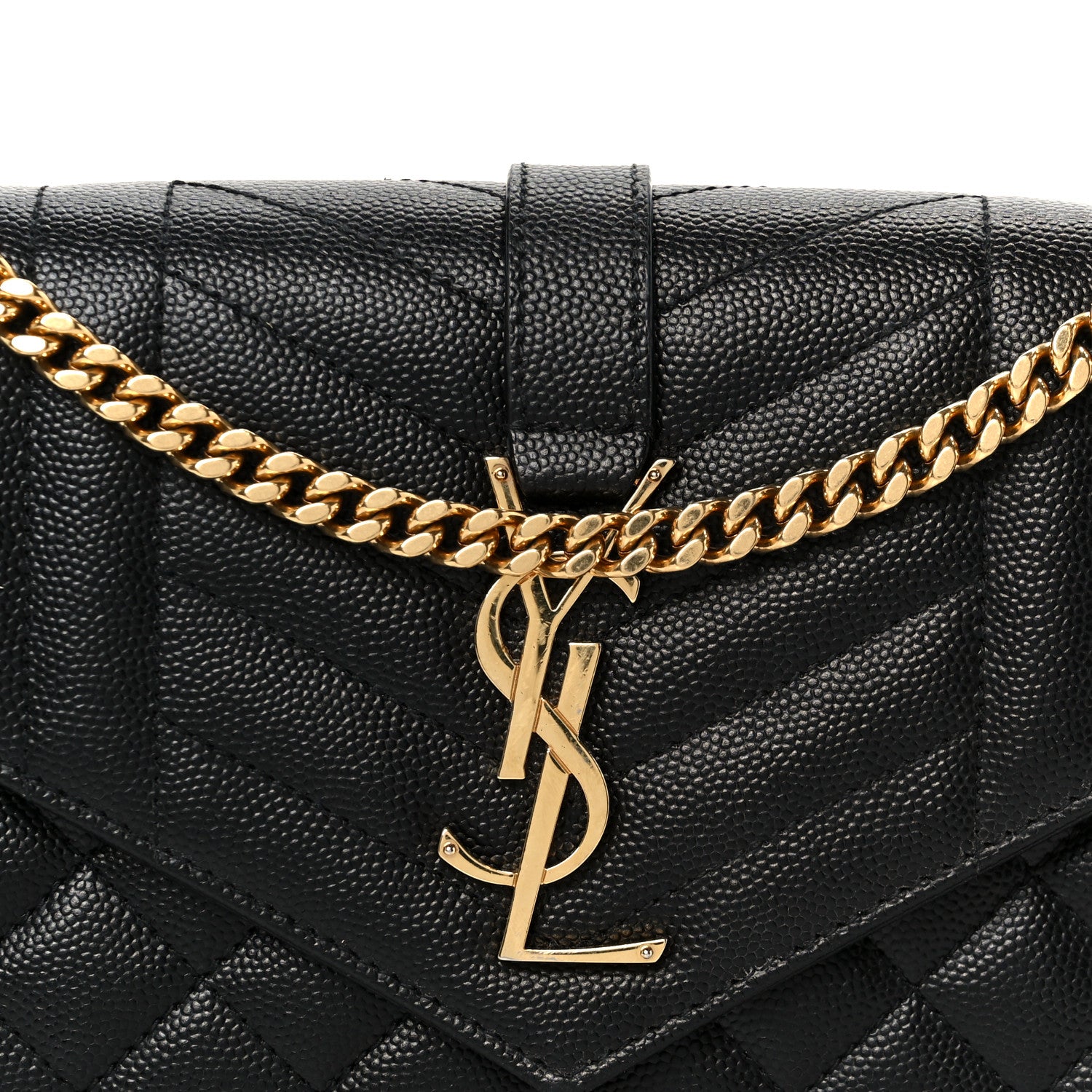 Saint Laurent Grain De Poudre Mixed Matelasse Triquilt Monogram Chain Wallet Black 8 of 11