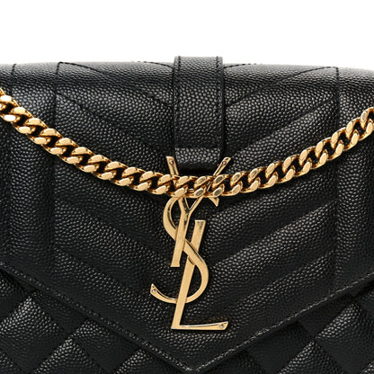 Saint Laurent Grain De Poudre Mixed Matelasse Triquilt Monogram Chain Wallet Black 8 of 11