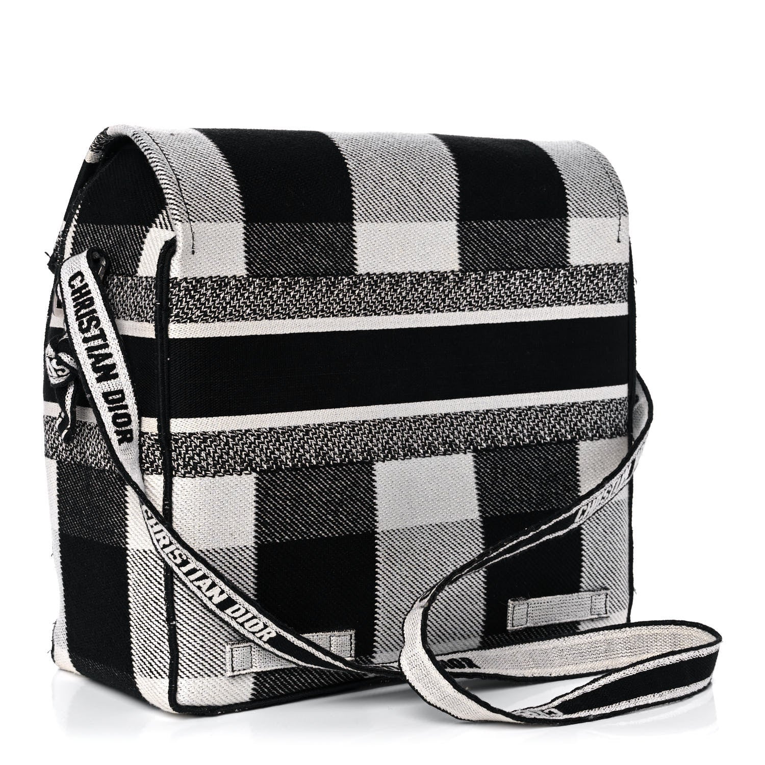 Christian Dior Canvas Tartan Diorcamp Messenger Black White 3 of 9