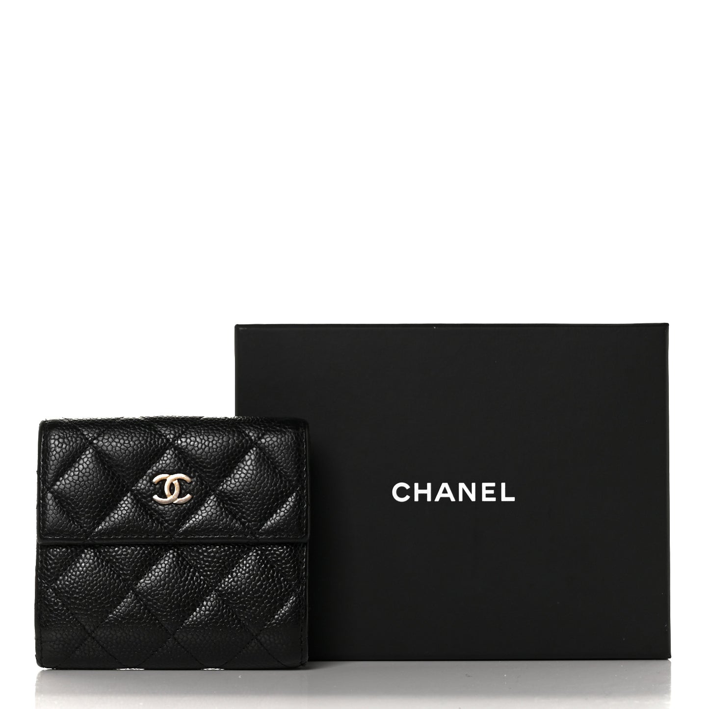 Caviar Quilted Compact French Flap Wallet Black