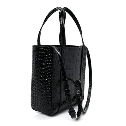 Balenciaga Shiny Calfskin Logo Crocodile Embossed XXS Everyday Tote  Black 2 of 10