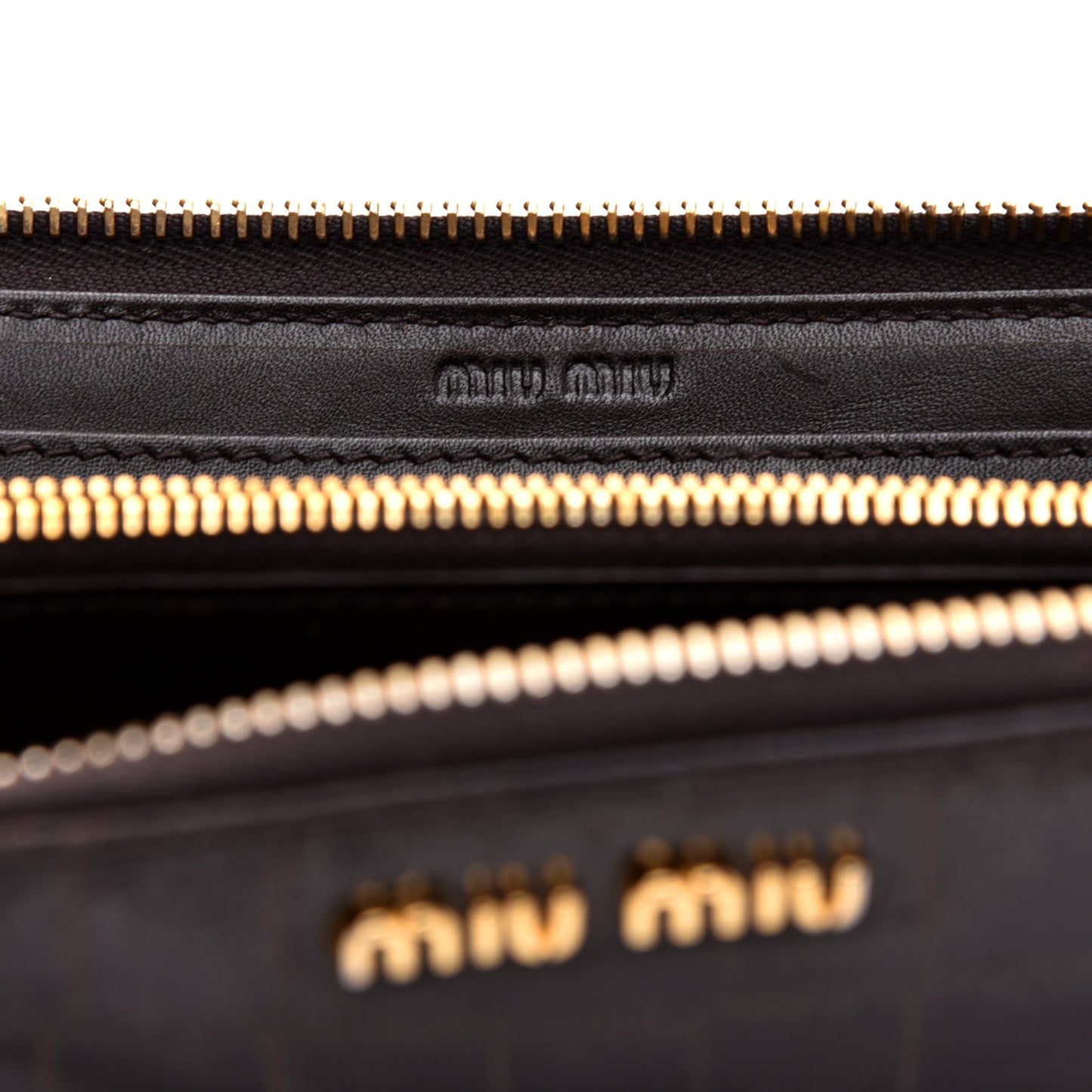 Calfskin Crocodile Embossed Calfskin Zip Around Wallet Dark Brown