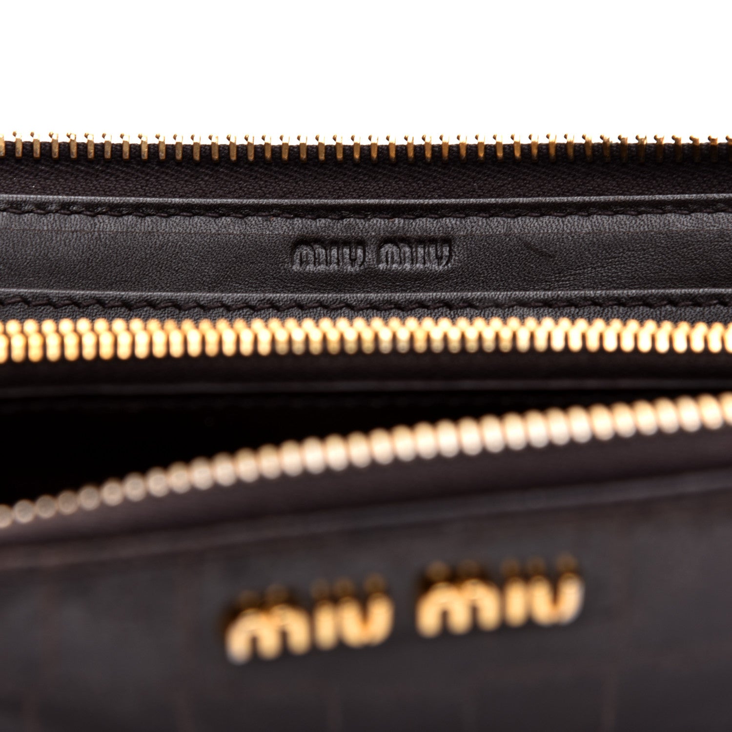 Miu Miu Calfskin Crocodile Embossed Calfskin Zip Around Wallet Dark Brown 6 of 6
