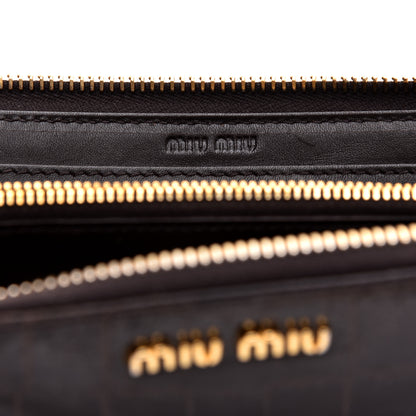 Miu Miu Calfskin Crocodile Embossed Calfskin Zip Around Wallet Dark Brown 6 of 6