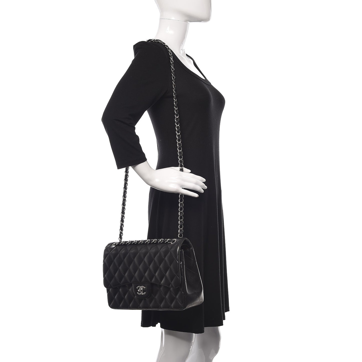 Lambskin Quilted Jumbo Double Flap Black