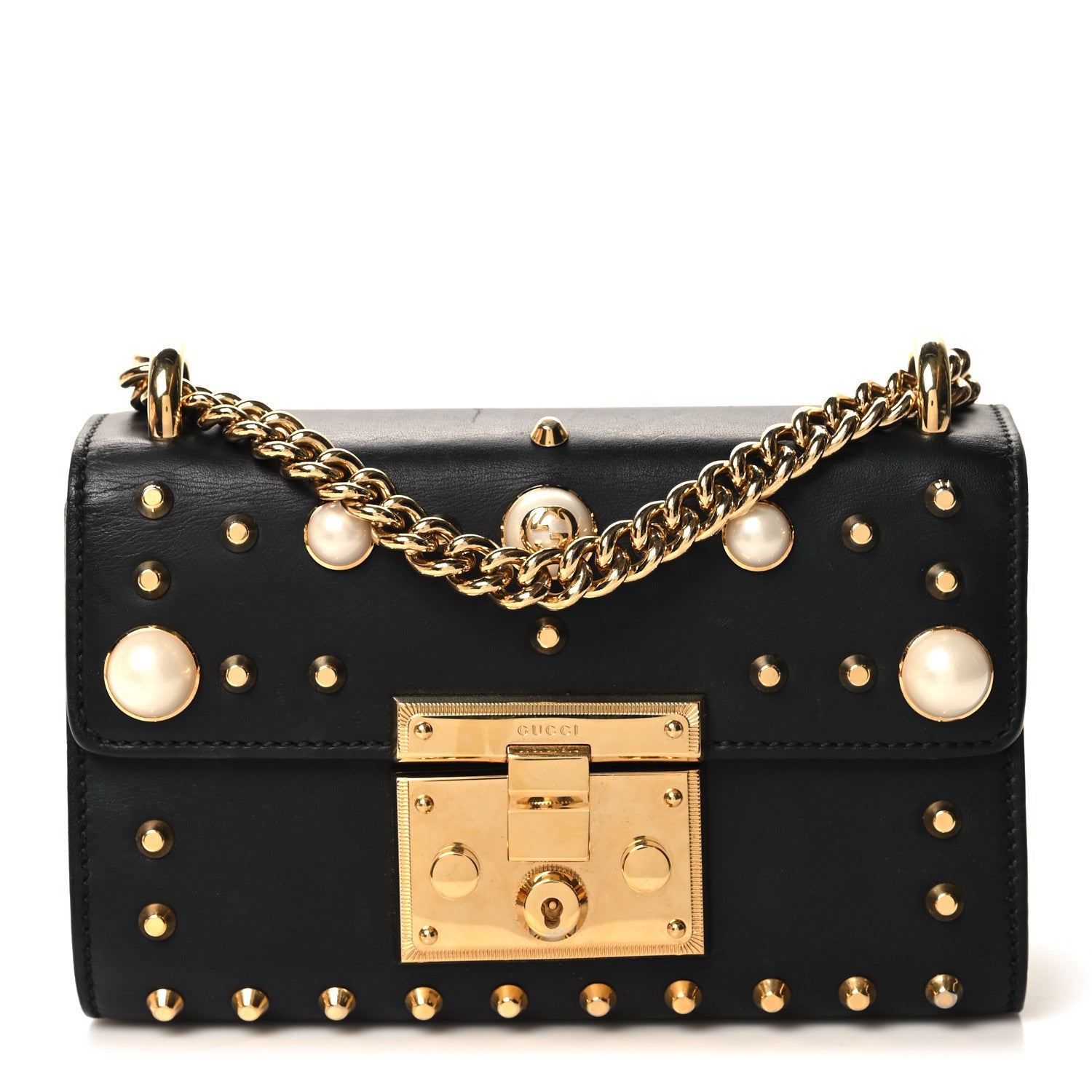 Gucci Calfskin Studded Small Padlock Shoulder Bag Black 1 of 12