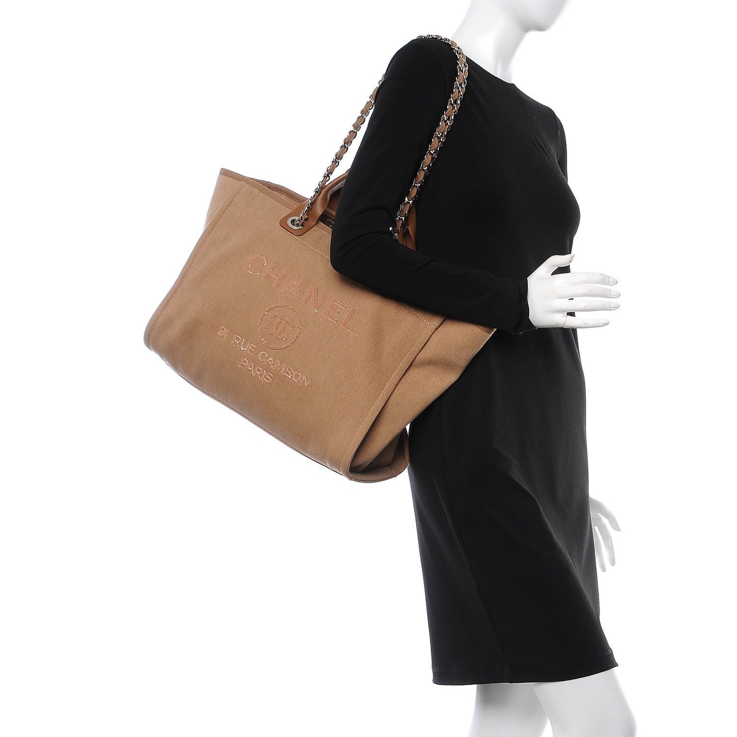 Canvas Sequin Large Deauville Tote Camel