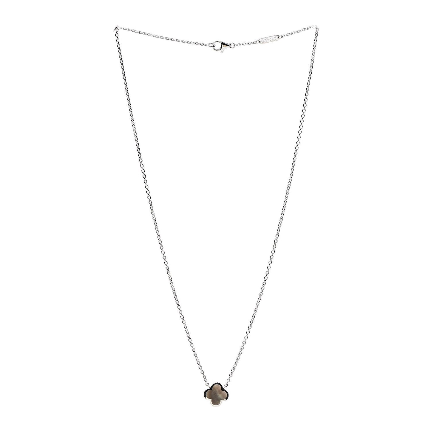 18K White Gold Gray Mother of Pearl Pure Alhambra Pendant Necklace
