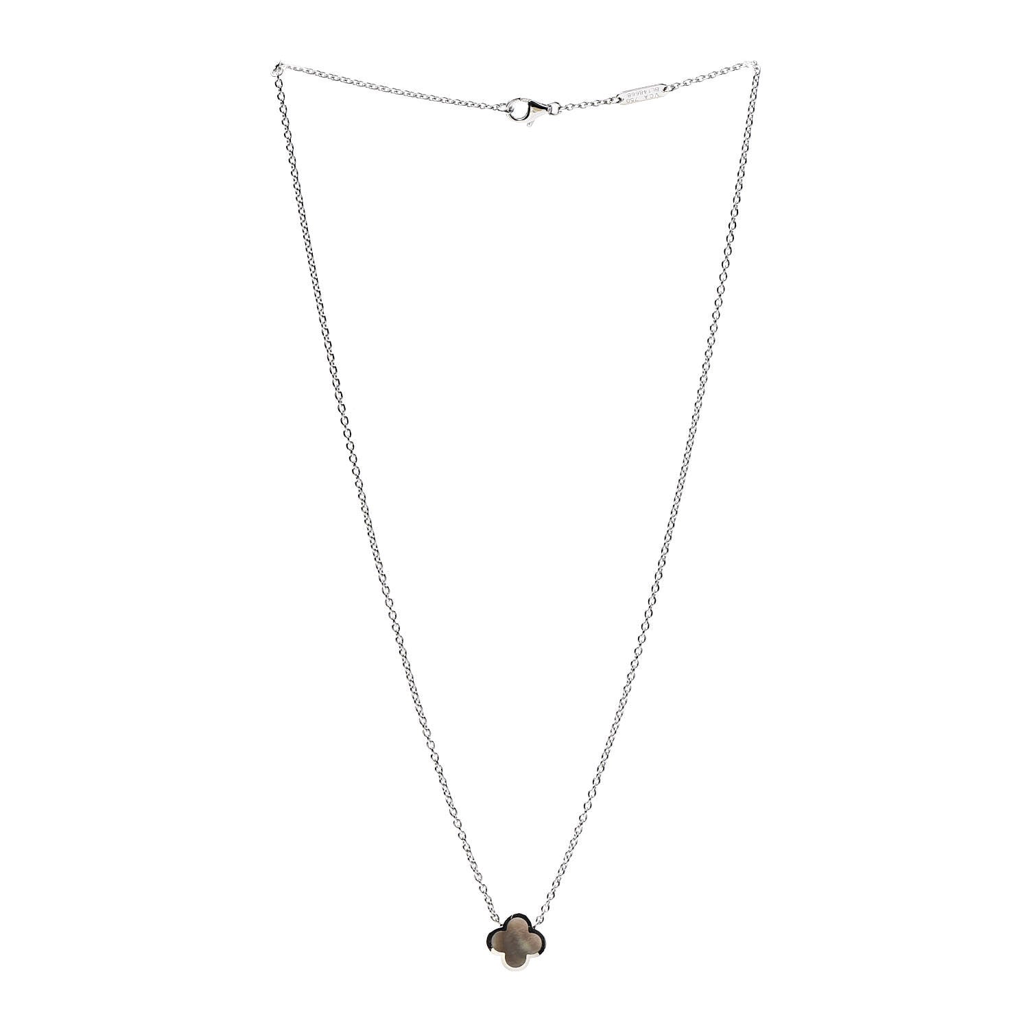 Van Cleef & Arpels 18K White Gold Gray Mother of Pearl Pure Alhambra Pendant Necklace 3 of 6