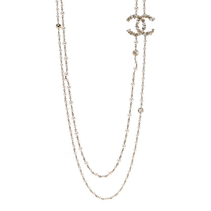 Chanel Crystal Pearl CC Charms Necklace Gold 1 of 5