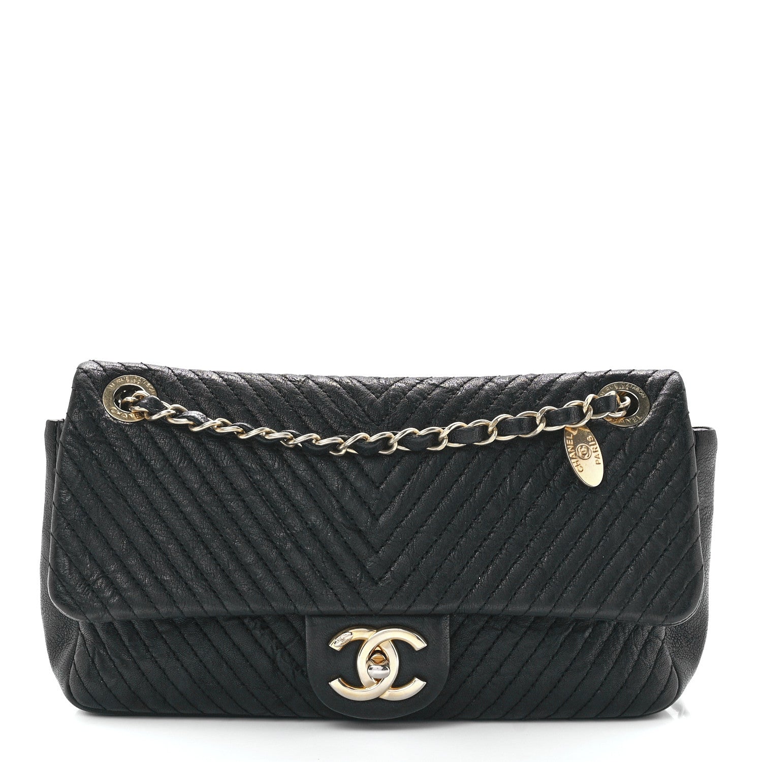 Chanel Calfskin Chevron Quilted Medium Surpique Flap Black 1 of 14