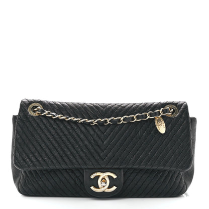 Chanel Calfskin Chevron Quilted Medium Surpique Flap Black 1 of 14