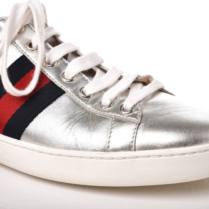 Gucci Metallic Nappa Silk Ayers Web Womens Ace Sneakers 37 Silver 13 of 16