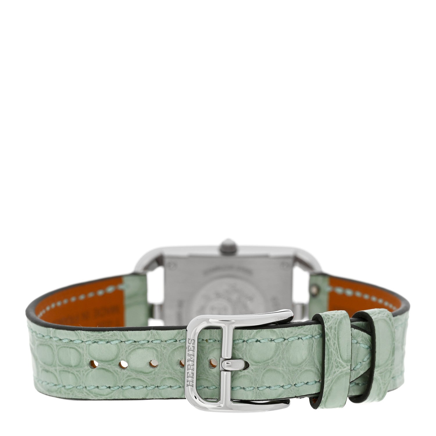 Hermes Stainless Steel Alligator Diamond Bezel Mother of Pearl 23mm Cape Cod Quartz Watch Bleu Brum 3 of 5
