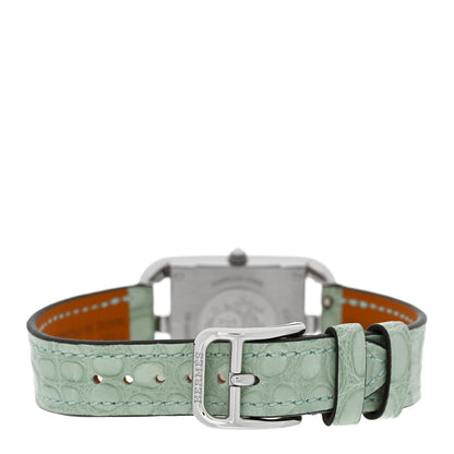 Hermes Stainless Steel Alligator Diamond Bezel Mother of Pearl 23mm Cape Cod Quartz Watch Bleu Brum 3 of 5