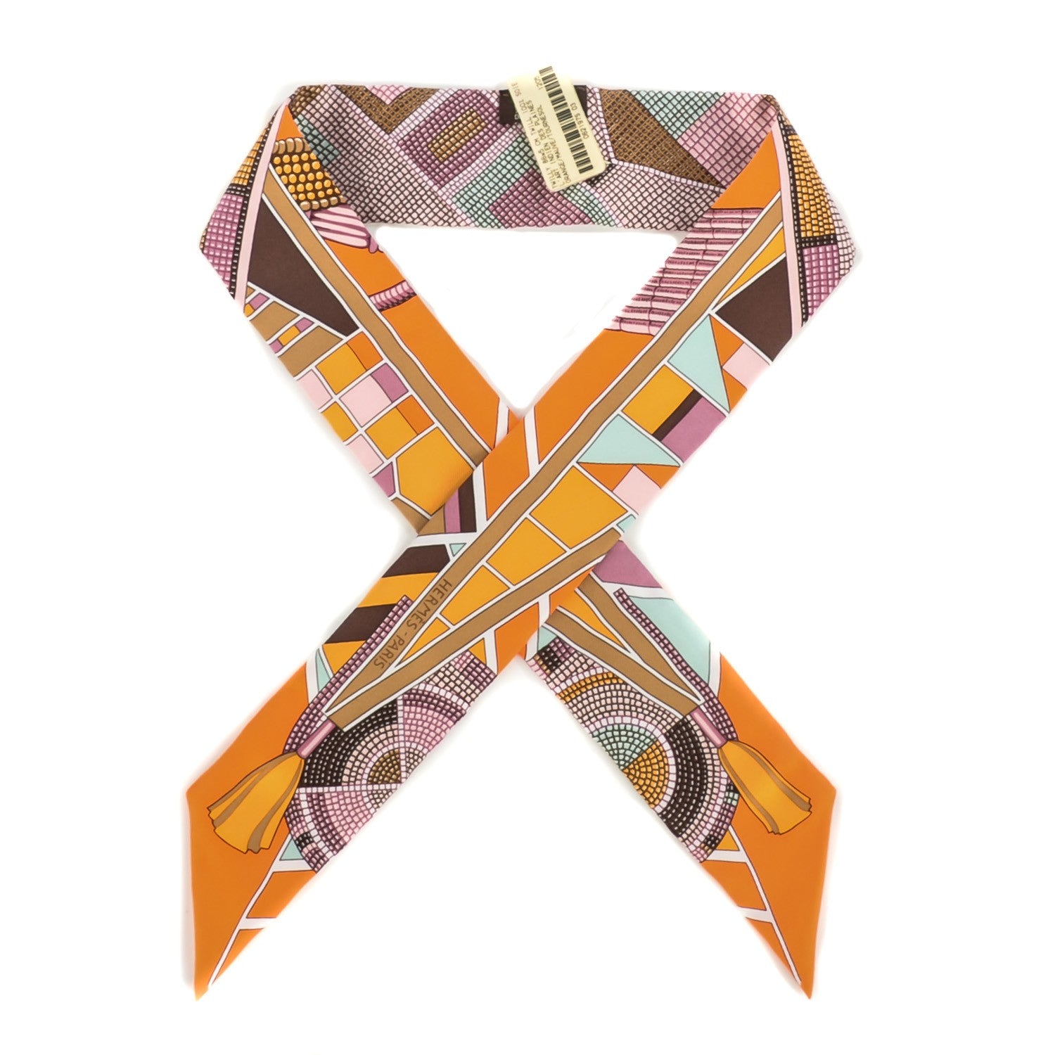 Hermes Silk L'Art Indien Des Plaines Twilly Orange Mauve Tournesol 1 of 7