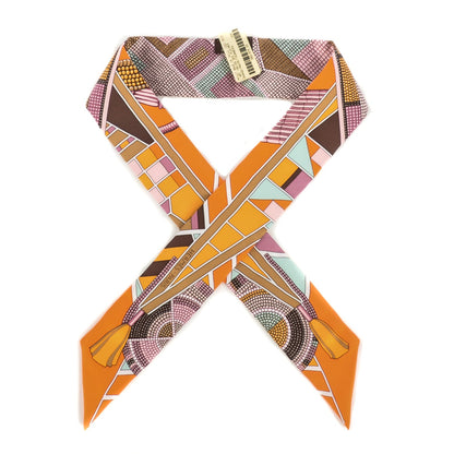 Hermes Silk L'Art Indien Des Plaines Twilly Orange Mauve Tournesol 1 of 7