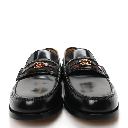 Gucci Calfskin Web Mens Interlocking GG Loafers 11 Black 3 of 9