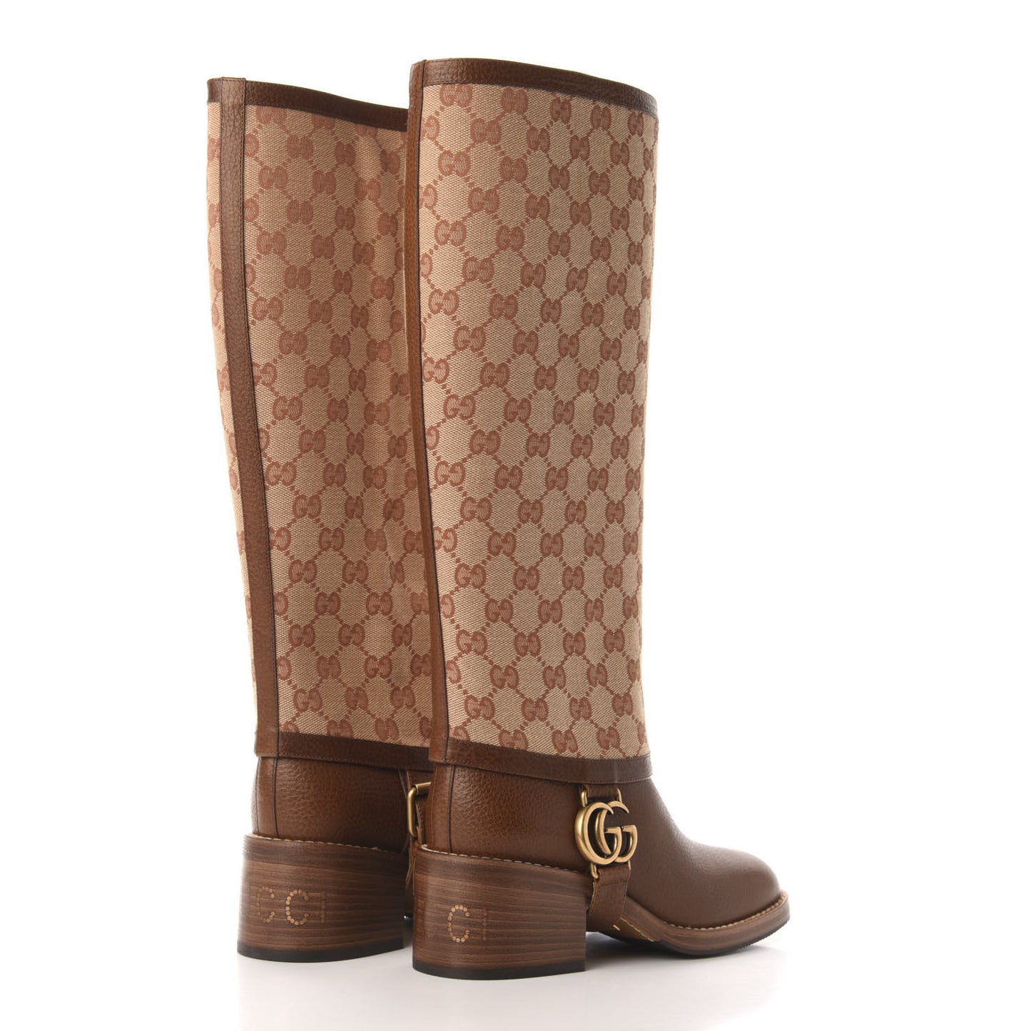 GG Monogram Calfskin Lola Tall Boots 35 Beige Ruggine Cuir