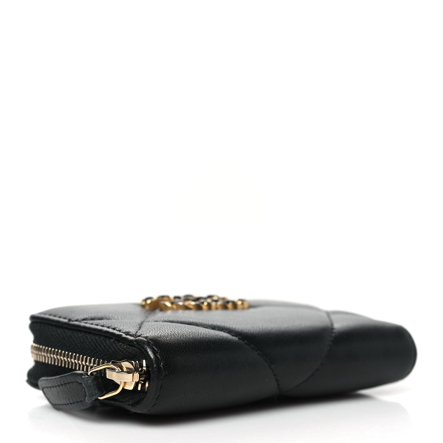 Lambskin Quilted Chanel 19 Zip Around Coin Purse Wallet Black