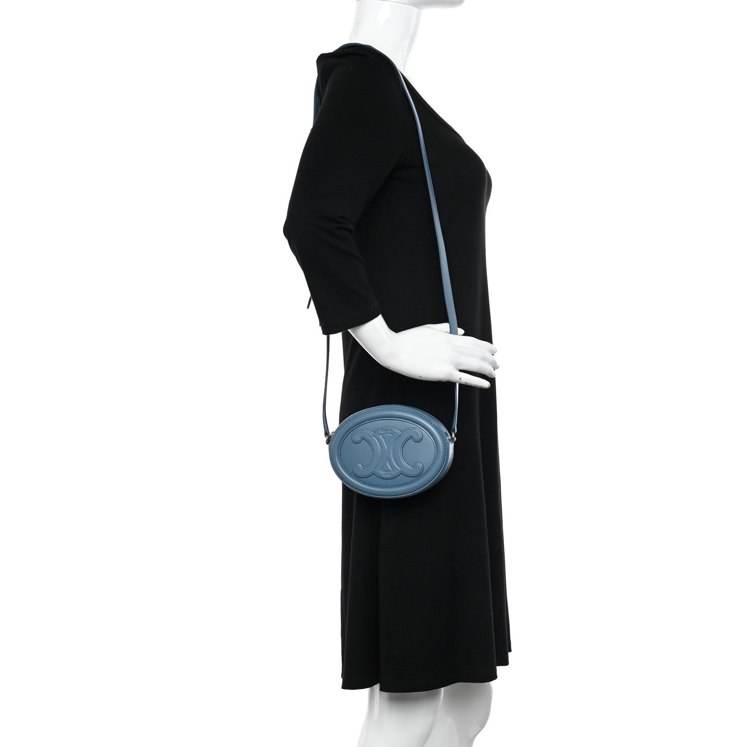Celine Smooth Calfskin Cuir Small Triomphe Oval Crossbody Purse Denim 2 of 8