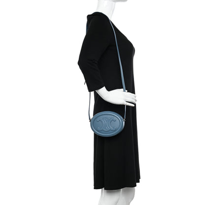 Celine Smooth Calfskin Cuir Small Triomphe Oval Crossbody Purse Denim 2 of 8