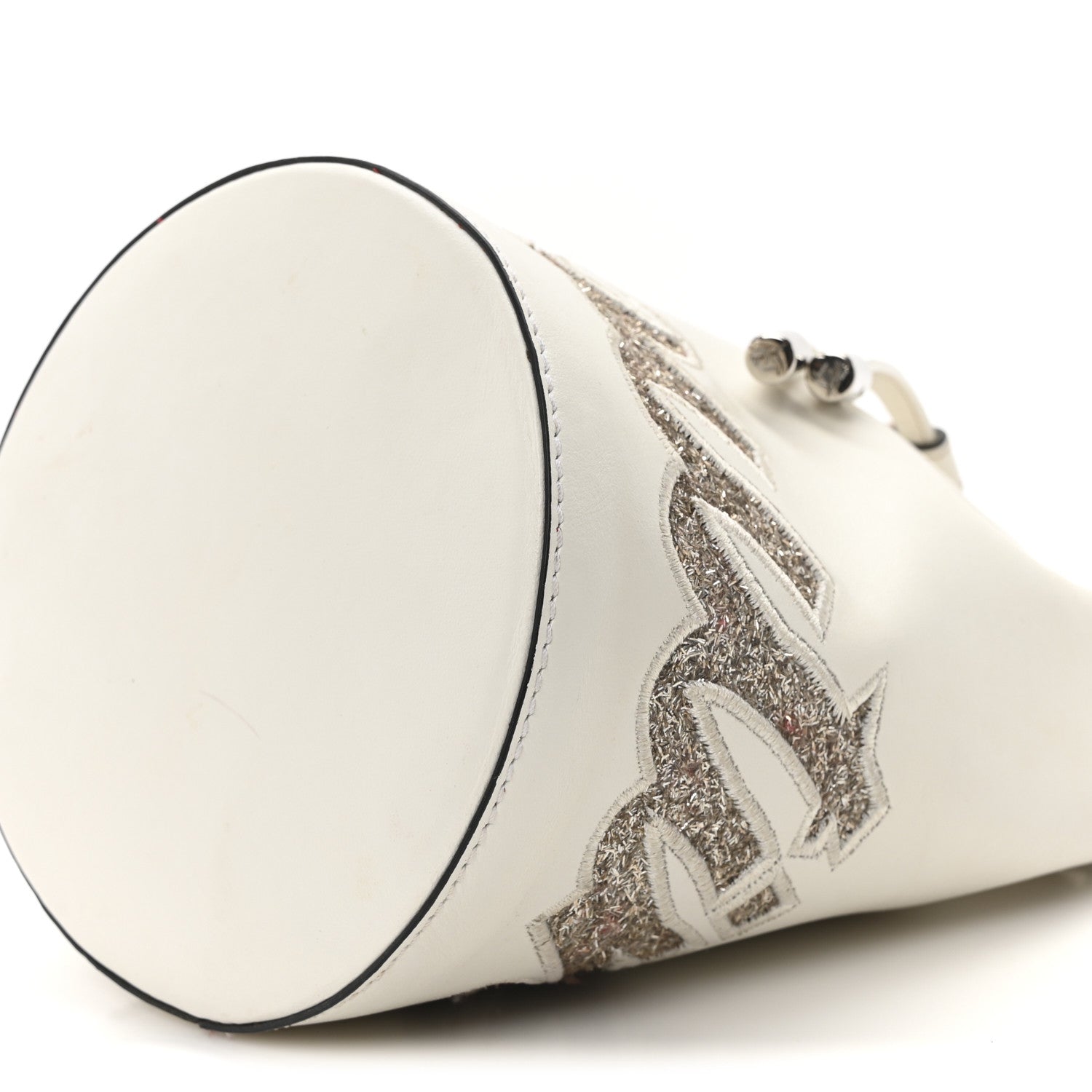 Christian Louboutin Calfskin Glitter Marie Jane Bucket White 9 of 9
