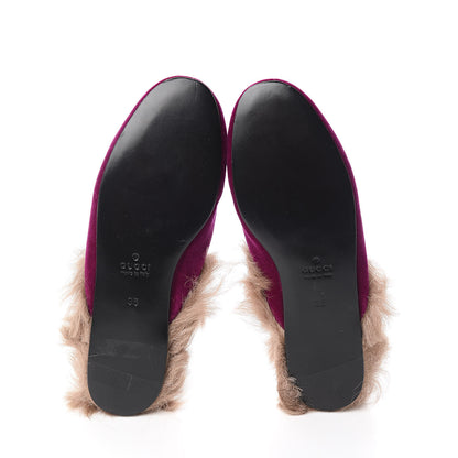 Gucci Velvet Fur Womens Princetown Slippers 35 Fucsia Violet Cyclamen Natural 6 of 8