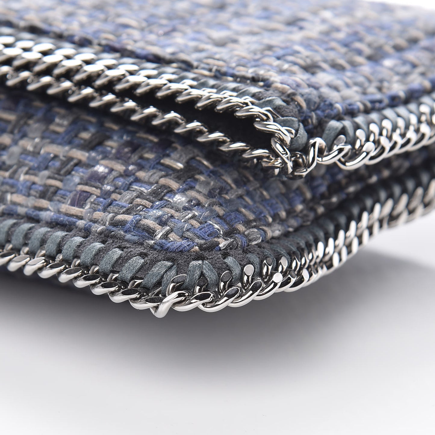Woven Boucle Fold Over Falabella Clutch Blue