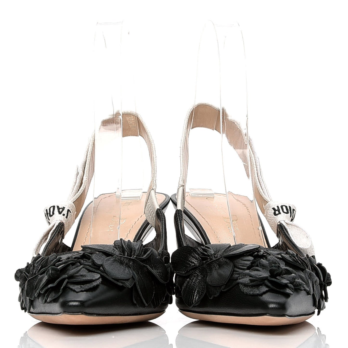 Lambskin Ribbon Flower Embroidered J'Adoir Slingback 65mm Pumps 37 Black