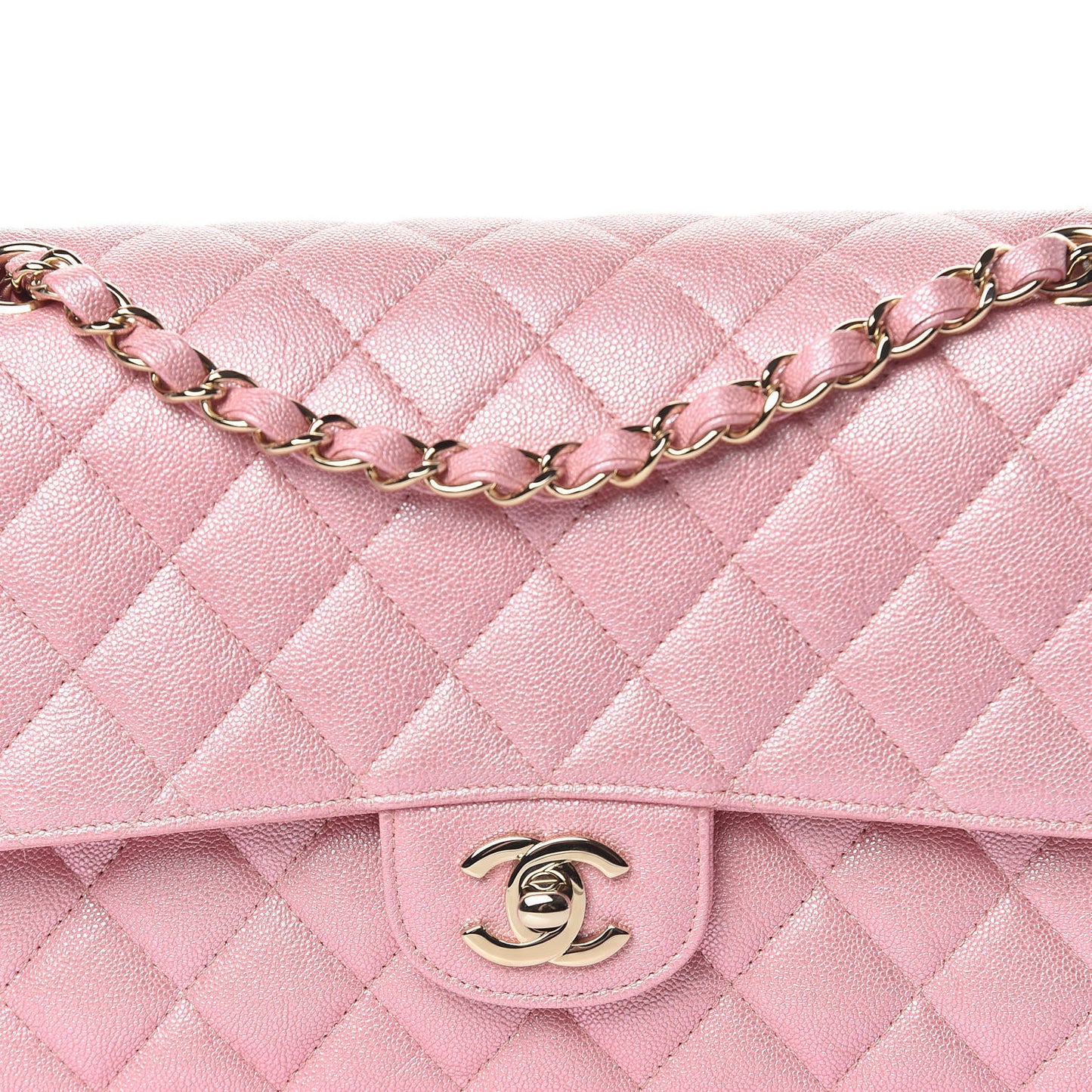 Iridescent Caviar Quilted Medium Double Flap Rose Pink