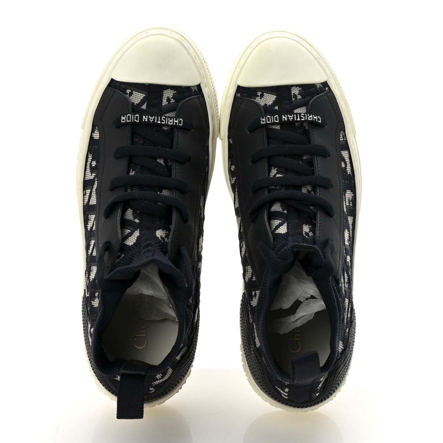 Christian Dior Technical Knit Calfskin Oblique Womens Walk'n Dior Mid Top Sneakers 38 Deep Blue 2 of 9