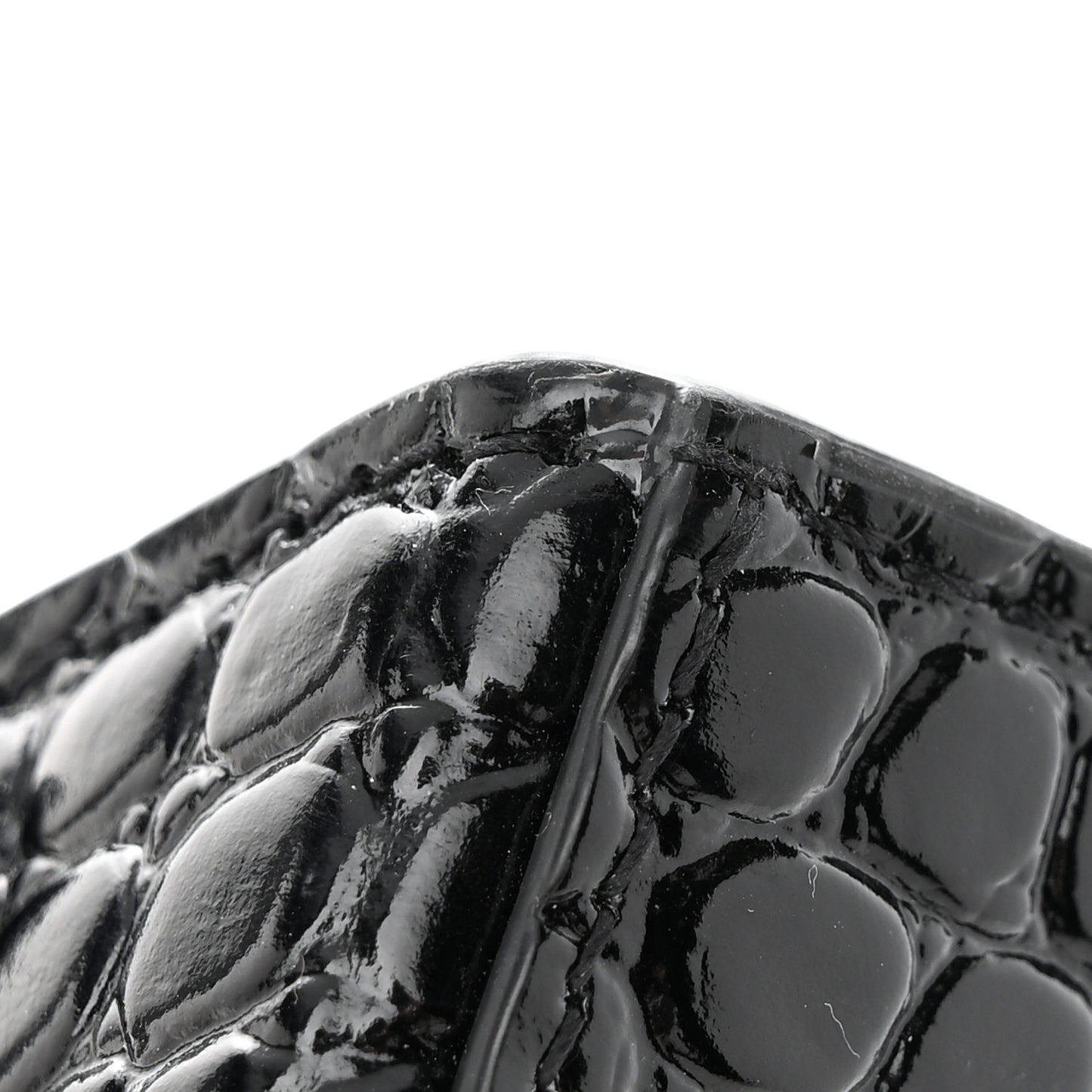Shiny Calfskin Monochrome Crocodile Embossed Small Hourglass Evening Chain Bag Black